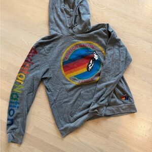 Aviator Nation Gray Hoodie with Rainbow Graphic
